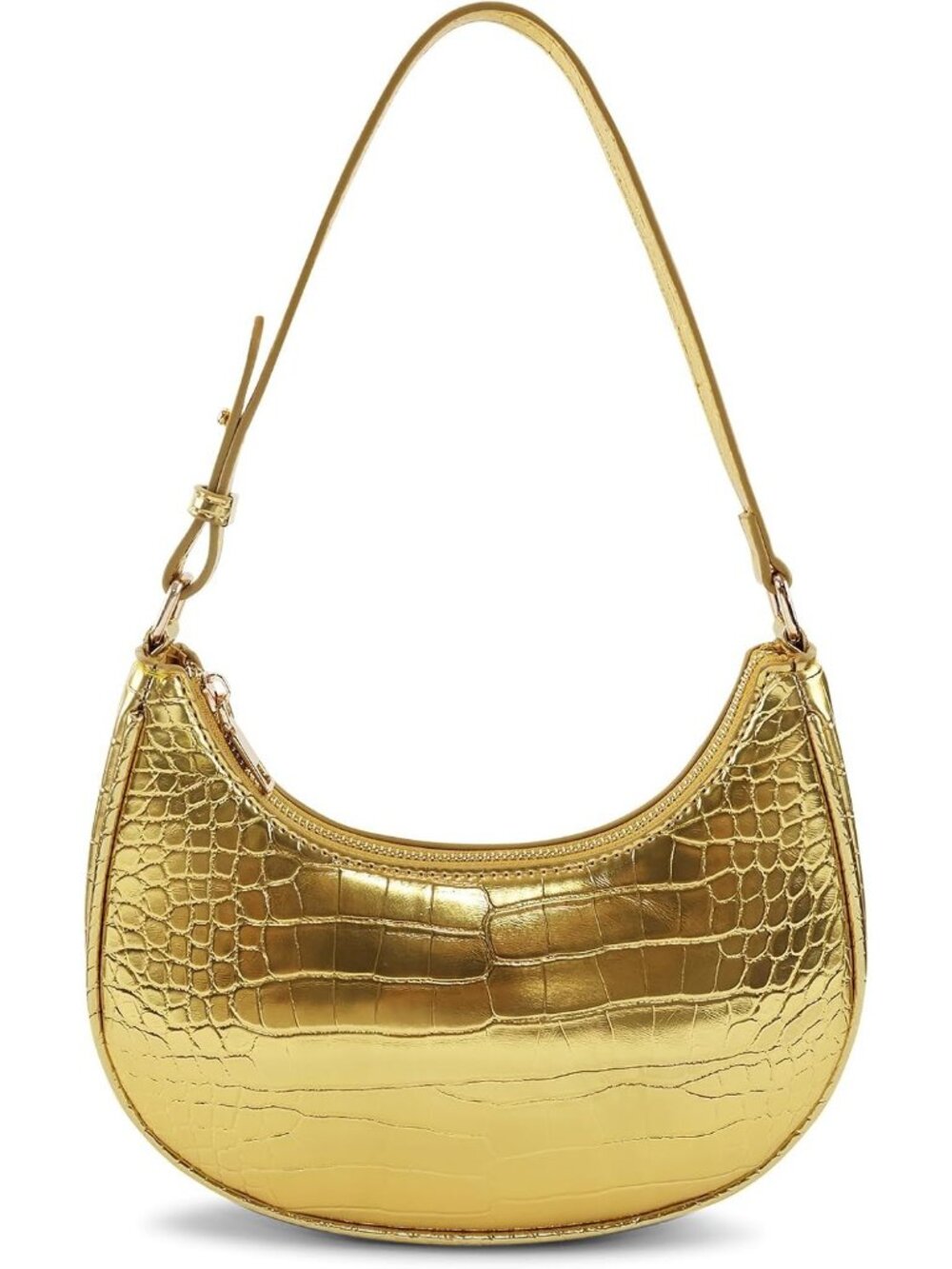Women's Gold Leather Retro Classic Clutch Shoulder Tote HandBag with Zipper